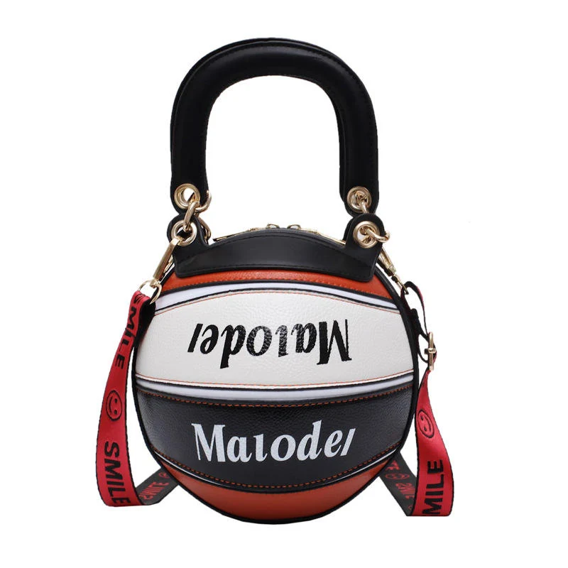 Round-Body PU Mini Crossbody Bag with Letter Detail Black and white color SKU reference