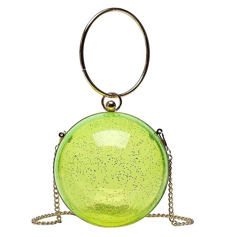 Sequined Acrylic Sphere Evening Clutch with Removable Chain Yellow color SKU reference