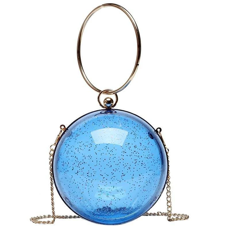 Sequined Acrylic Sphere Evening Clutch with Removable Chain Blue color SKU reference