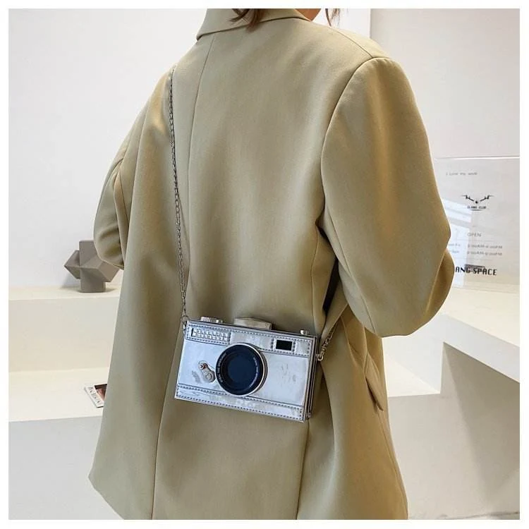 Camera-Inspired Metal-Frame Evening Crossbody Bag White color SKU reference