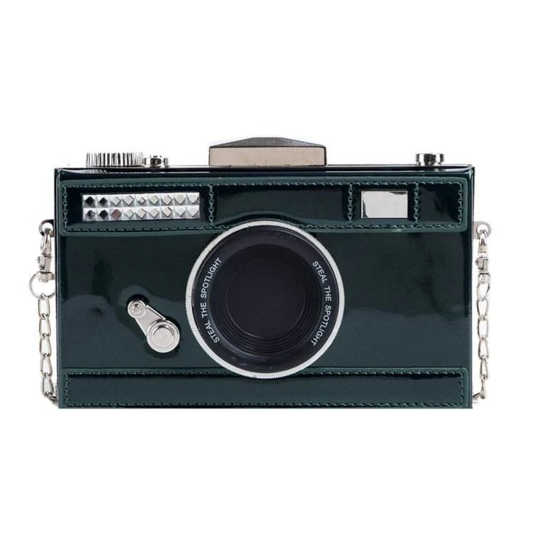 Camera-Inspired Metal-Frame Evening Crossbody Bag Green color SKU reference