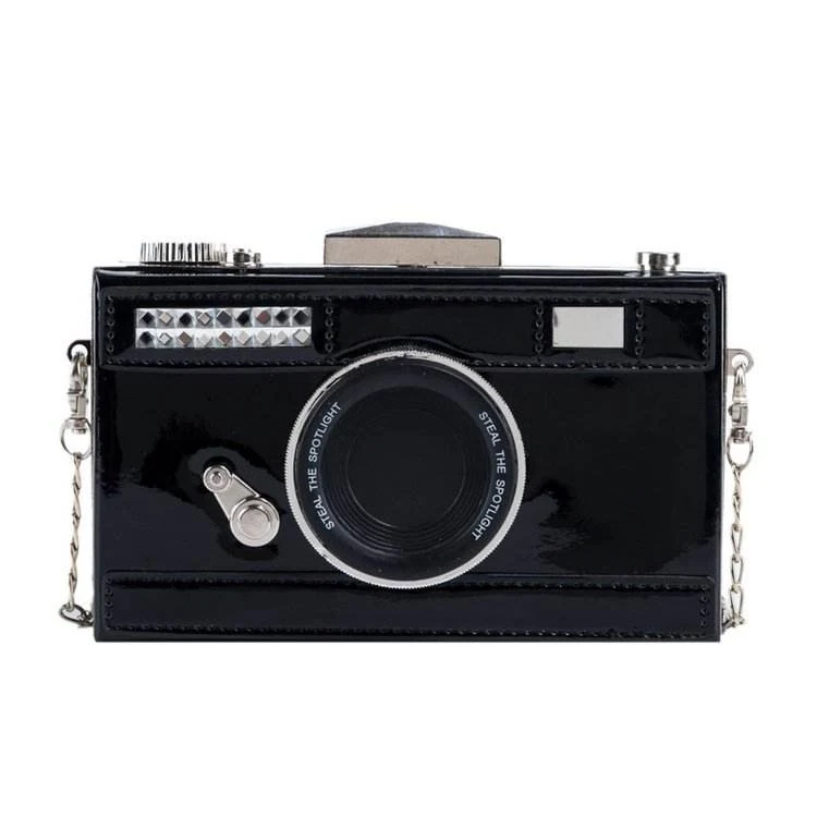 Camera-Inspired Metal-Frame Evening Crossbody Bag Black color SKU reference