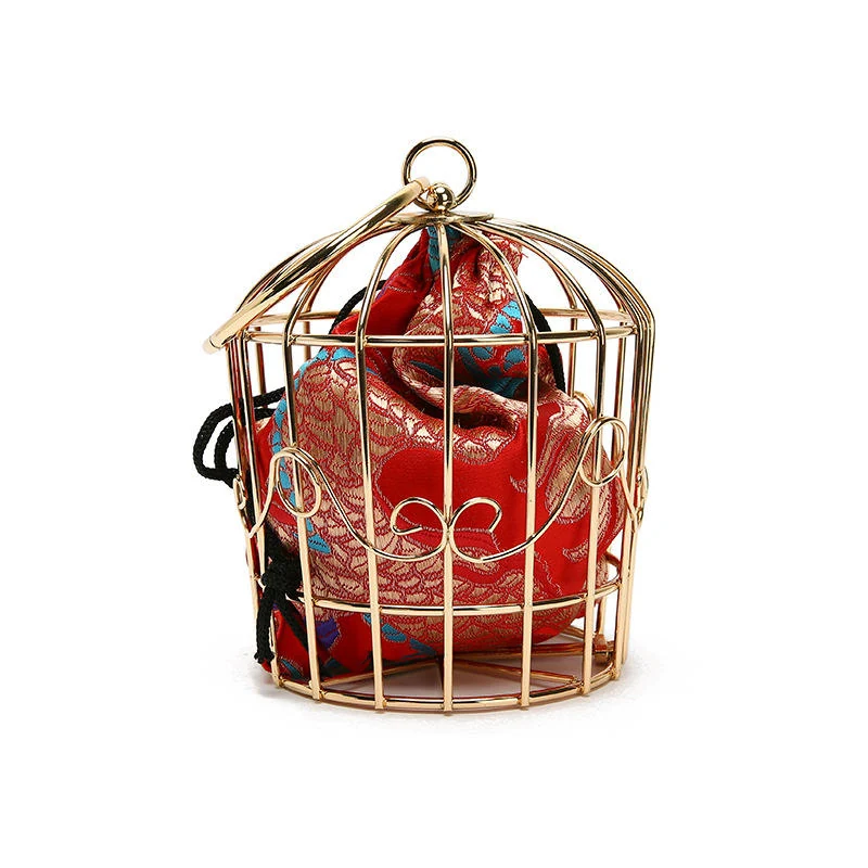 Metal-Cage Style Structured Evening Clutch Red color SKU reference