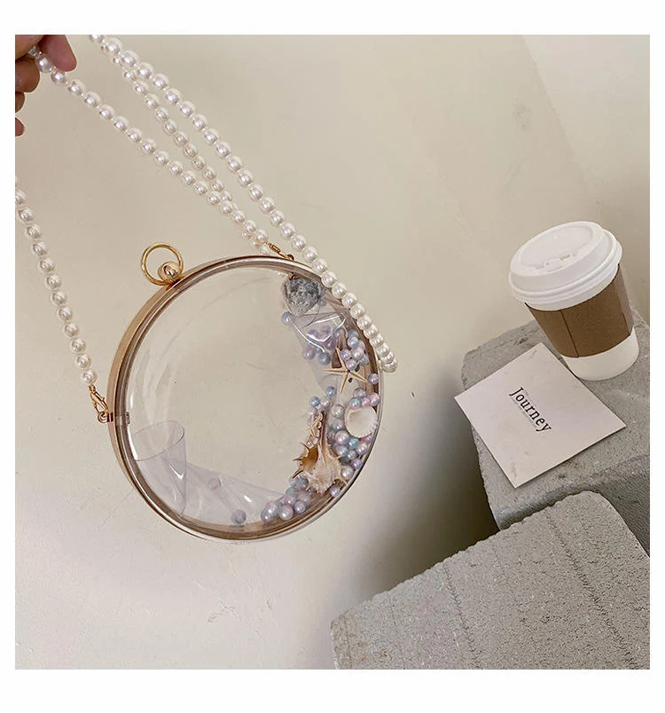 Clear Acrylic Spherical Mini Clutch with Pearl Strap Clear color SKU reference