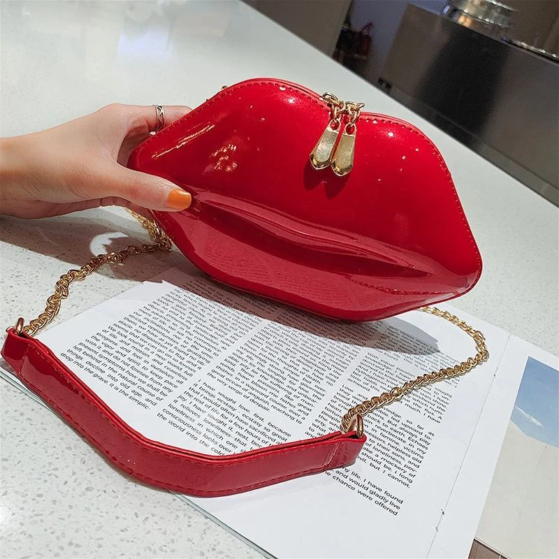 Glossy PU Lips-Shaped Mini Crossbody Bag product reference image