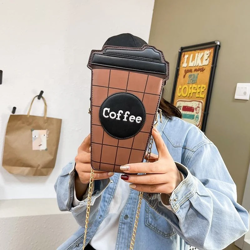 Takeaway Coffee Cup-Shaped Crossbody Bag with Plaid Design product reference image