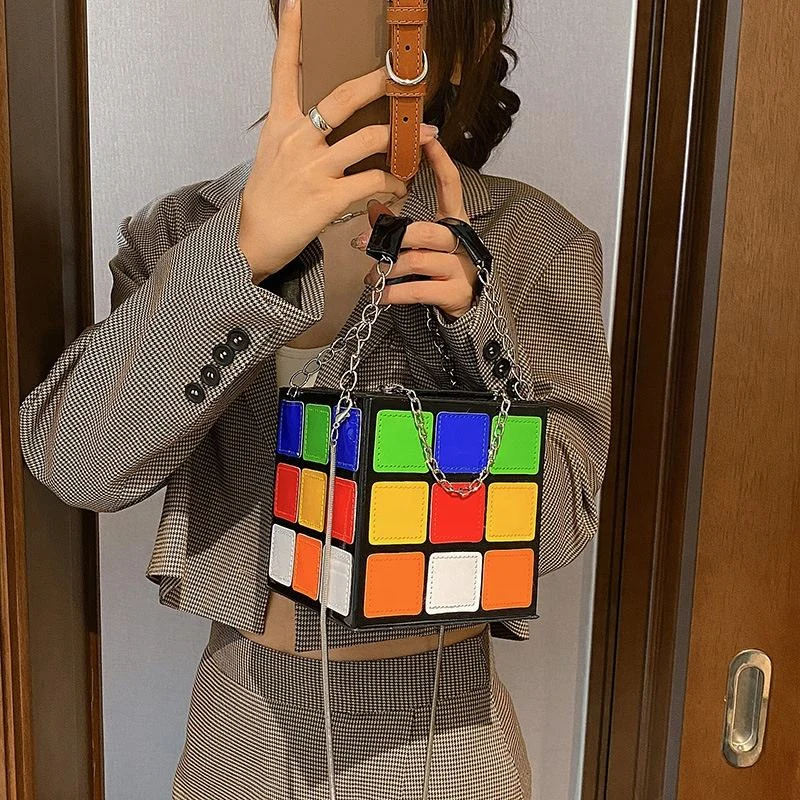 Color-Grid Cube-Shaped Mini Shoulder Bag product reference image