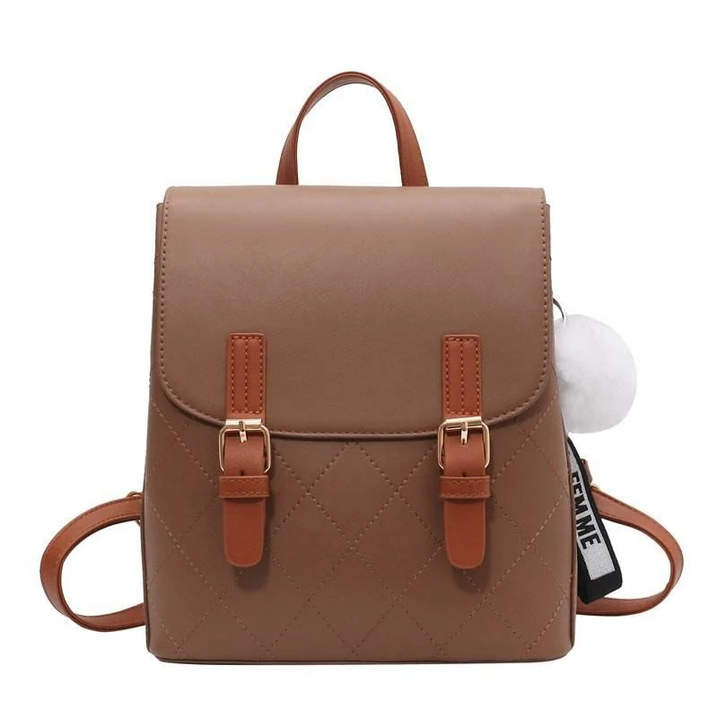 Quilted PU Compact Backpack Khaki color SKU reference