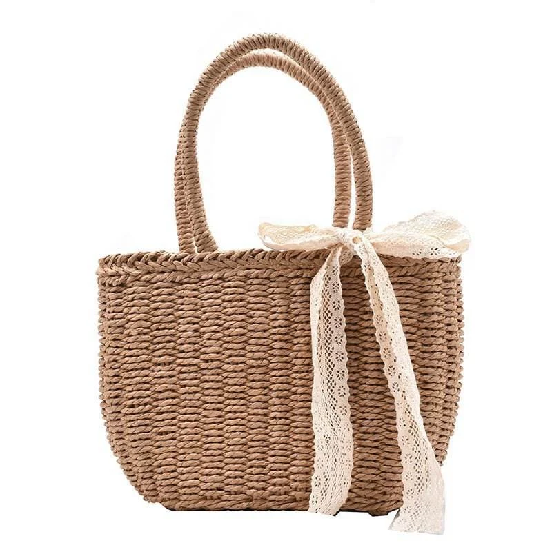 Woven Straw Everyday & Beach Tote Khaki color SKU reference