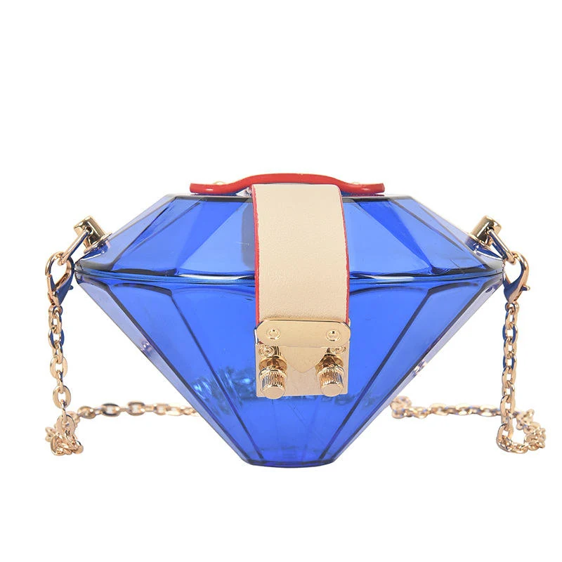 Diamond-Shaped Clear PVC Evening Clutch with Chain Dark blue color SKU reference