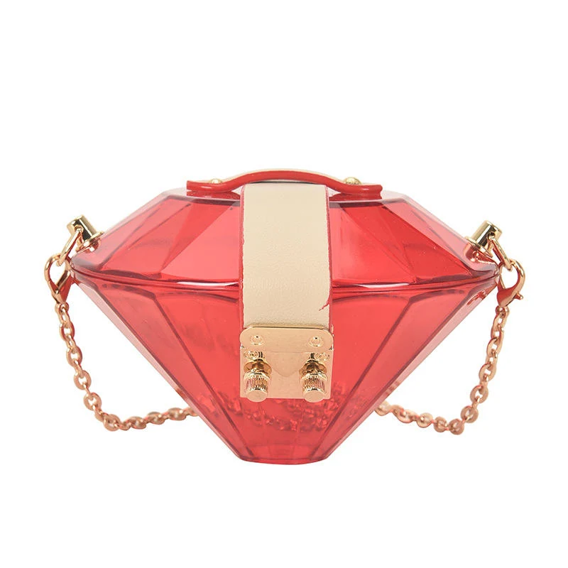 Diamond-Shaped Clear PVC Evening Clutch with Chain Watermelon red color SKU reference