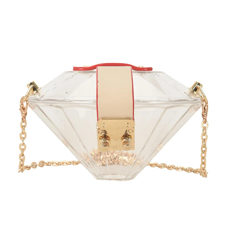 Diamond-Shaped Clear PVC Evening Clutch with Chain Clear color SKU reference