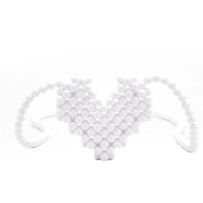 Heart-Shaped PVC Hollow Mini Clutch with Bead Detail White color SKU reference