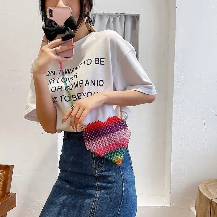 Color-Block PVC Heart Mini Bag with Bead Detail product reference image
