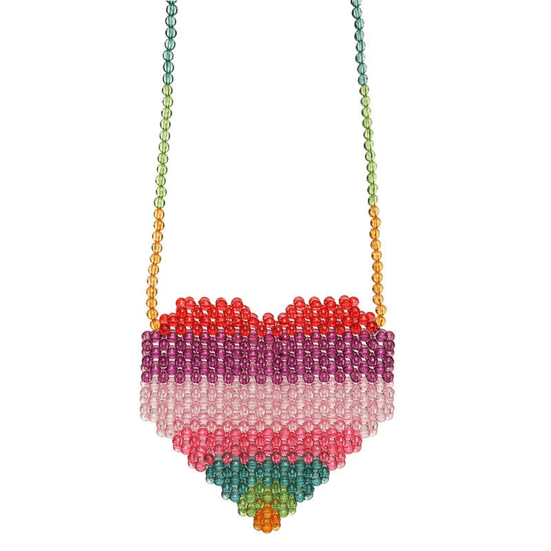 Color-Block PVC Heart Mini Bag with Bead Detail Colorful reference color SKU reference