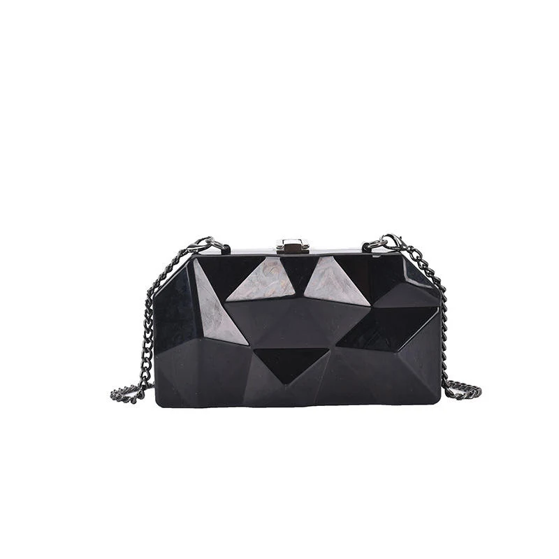 Metallic Polygon Mini Clutch with Detachable Chain Black color SKU reference