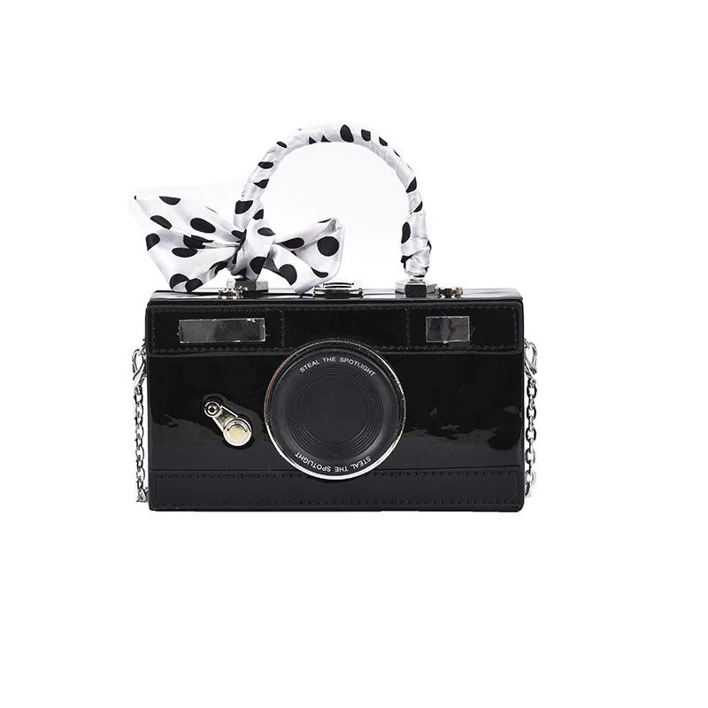 Camera-Shaped Glossy PU Mini Shoulder Bag with Metal Lock Detail Color reference 1 color SKU reference