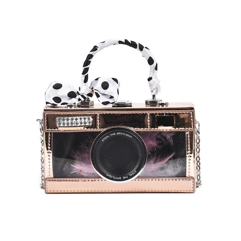 Camera-Shaped Glossy PU Mini Shoulder Bag with Metal Lock Detail Color reference 5 color SKU reference