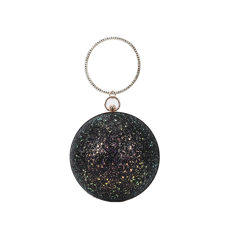 Sequin Ball-Shaped Mini Evening Bag with Ring Handle Black color SKU reference
