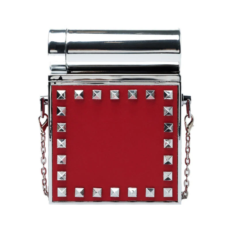Studded Square Evening Clutch with Removable Strap Red color SKU reference