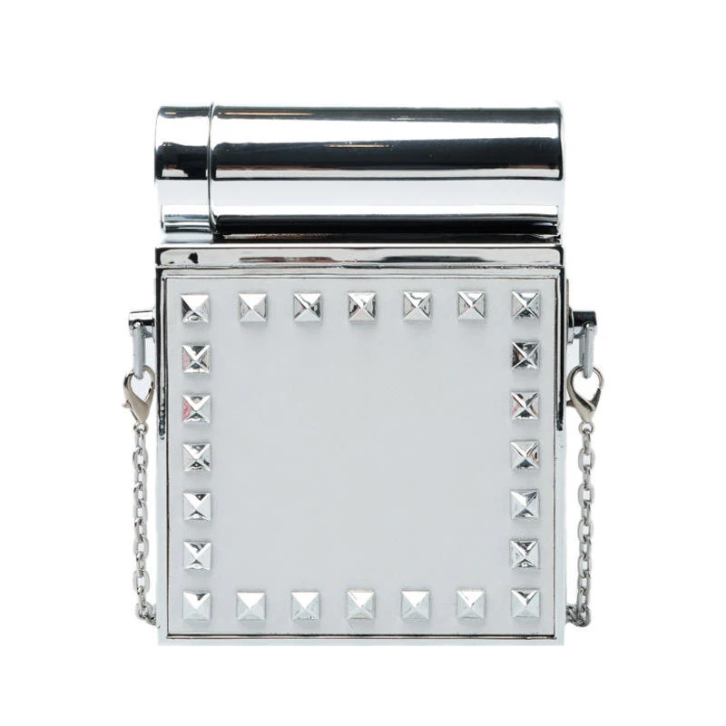 Studded Square Evening Clutch with Removable Strap White color SKU reference