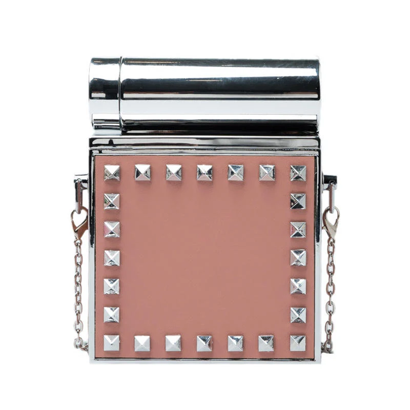 Studded Square Evening Clutch with Removable Strap Pink color SKU reference