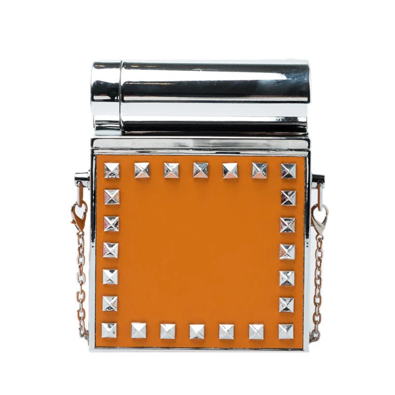 Studded Square Evening Clutch with Removable Strap Orange color SKU reference