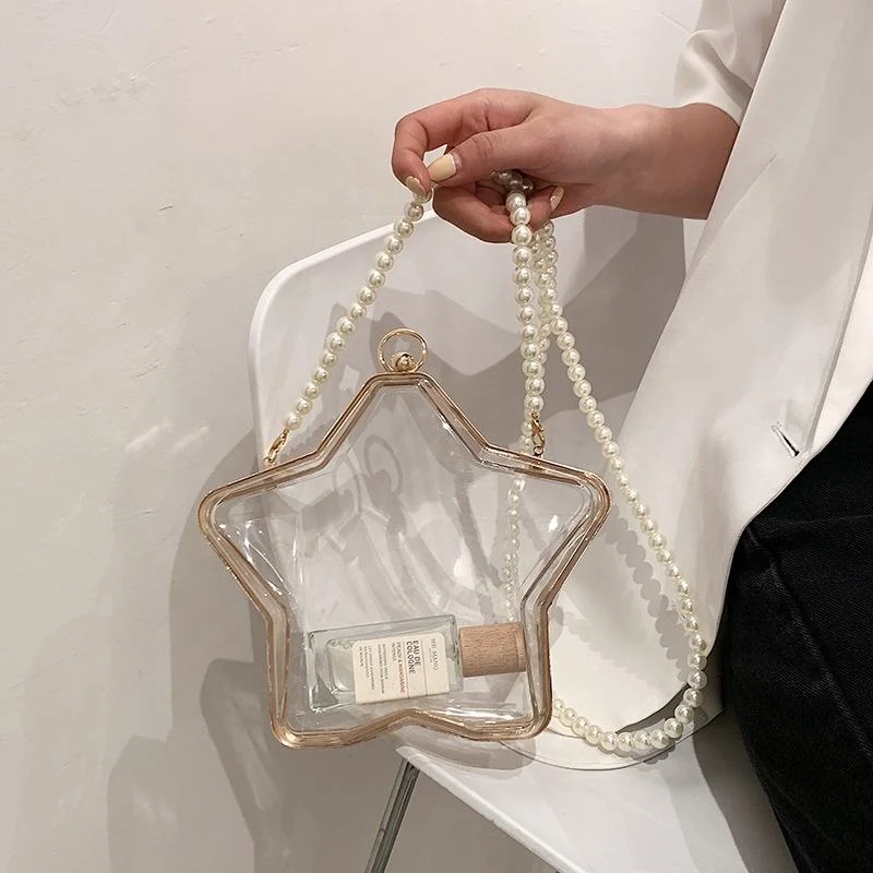Transparent Star PVC Clutch with Pearl Chain product reference image