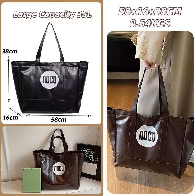 Letter-Print PU Shoulder Tote with Anti-Theft Pocket product reference image