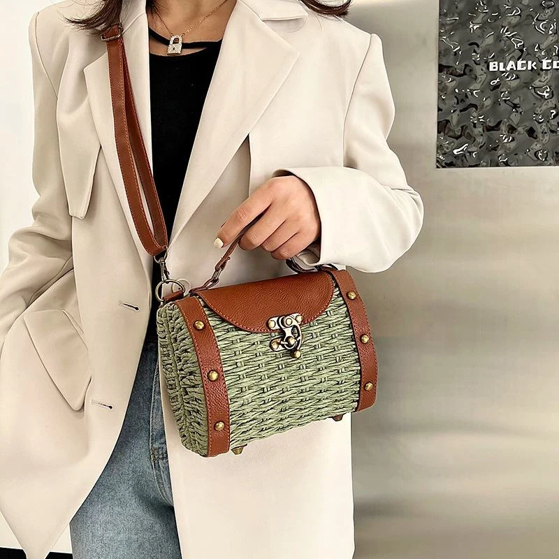 Woven Mini Crossbody Bag with PU Trim product reference image