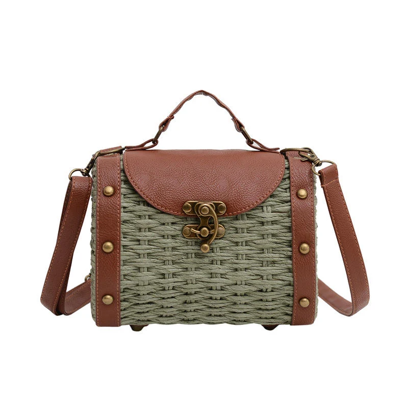 Woven Mini Crossbody Bag with PU Trim Green color SKU reference