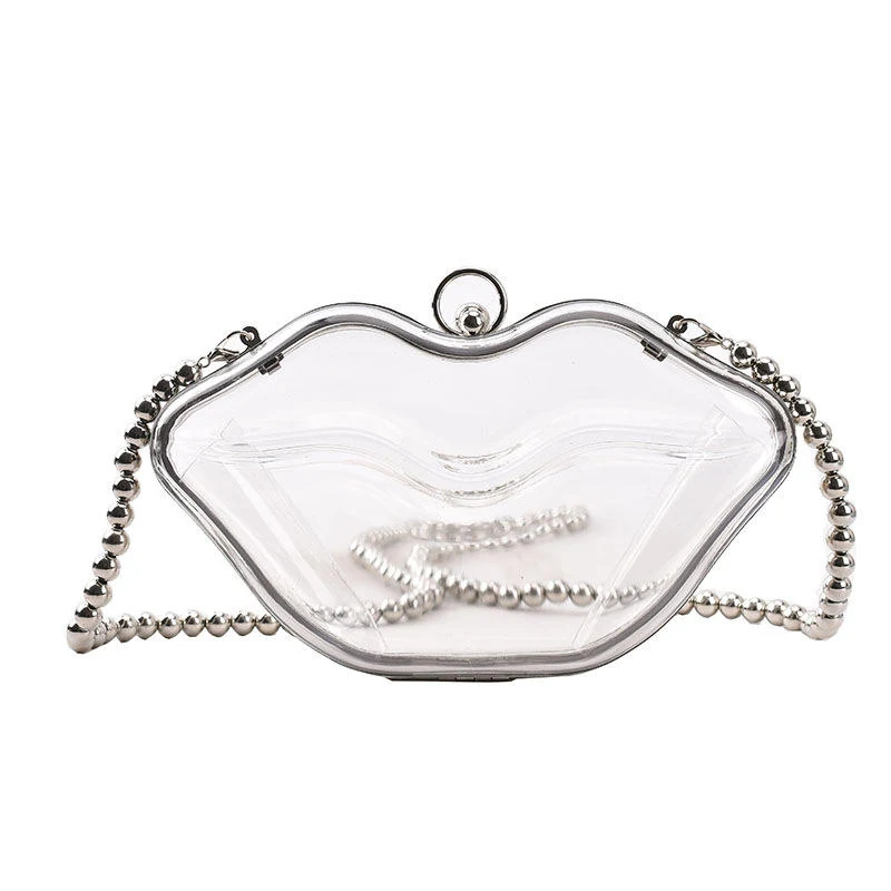 Red-Lips Acrylic Novelty Mini Bag with Chain Clear color SKU reference