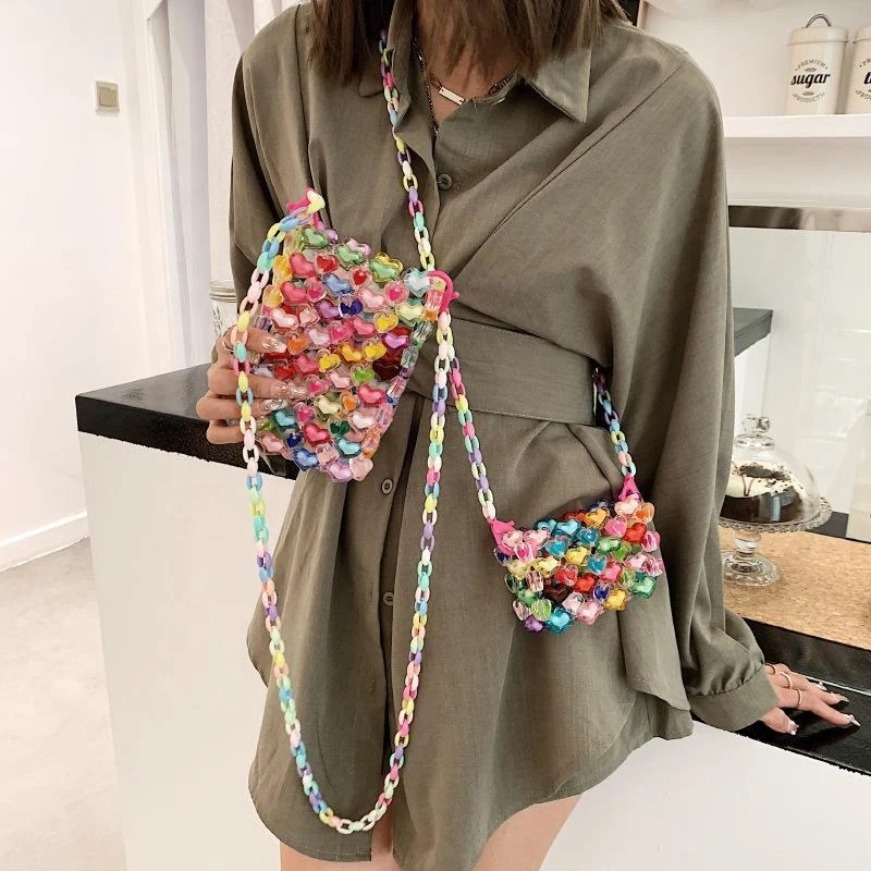 Acrylic Heart-Cutout Mini Bag with Beaded Chain product reference image