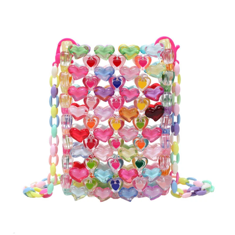 Acrylic Heart-Cutout Mini Bag with Beaded Chain Style option 1 color SKU reference
