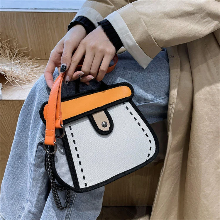Canvas Crossbody Bag with Contrast Color and Flower Detail Orange color SKU reference