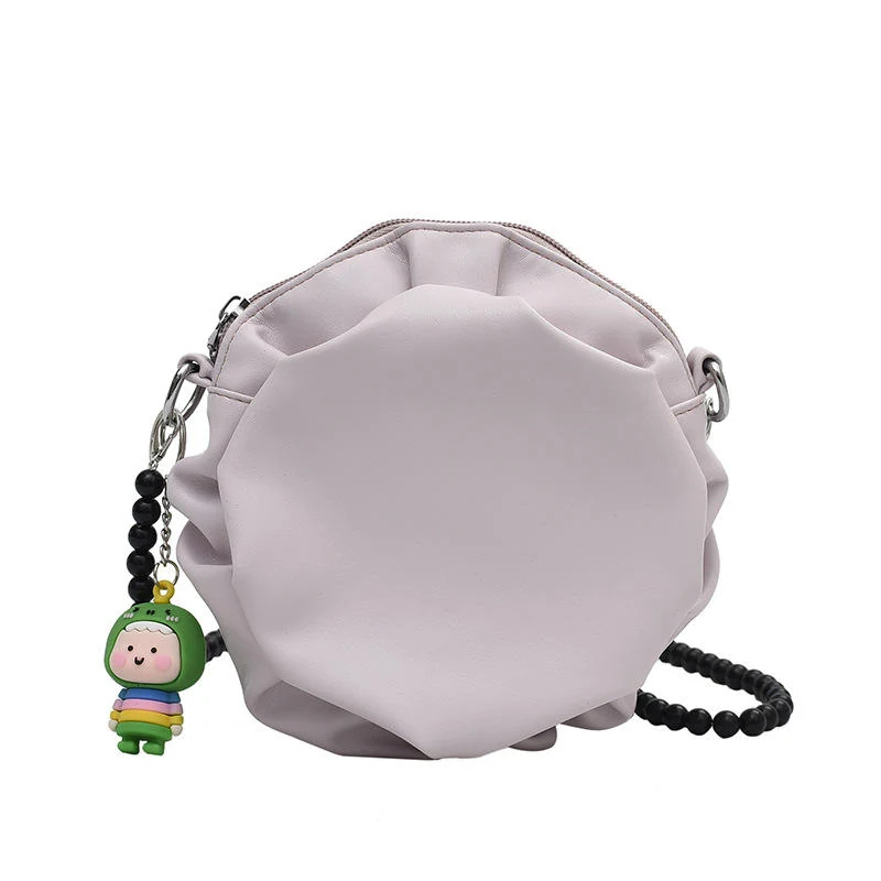 Round Crossbody Bag with Cartoon Pendant Pink color SKU reference