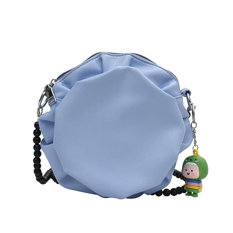 Round Crossbody Bag with Cartoon Pendant Blue color SKU reference