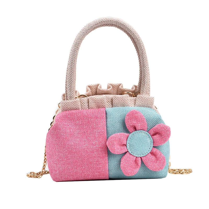 Canvas Crossbody Bag with 3D Flower Decoration Pink color SKU reference
