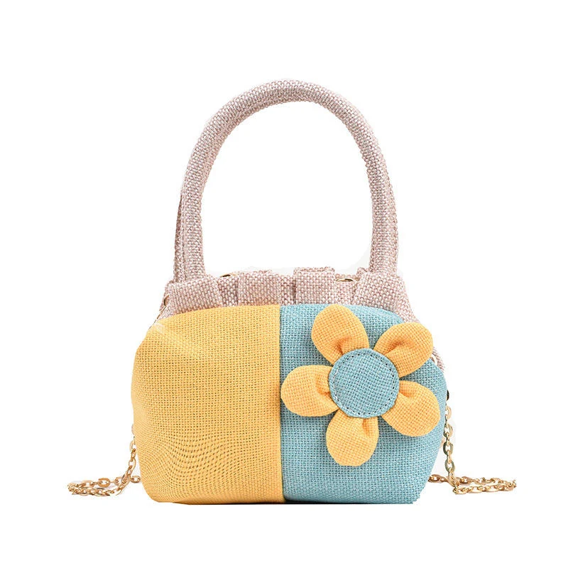 Canvas Crossbody Bag with 3D Flower Decoration Yellow color SKU reference