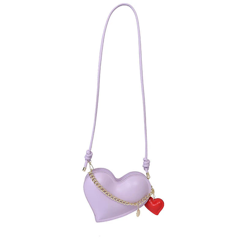 Heart-Shaped PU Crossbody Bag with Pendant Detail Purple color SKU reference
