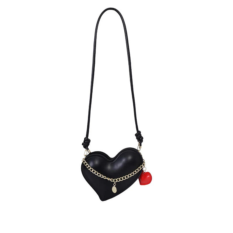 Heart-Shaped PU Crossbody Bag with Pendant Detail Black color SKU reference