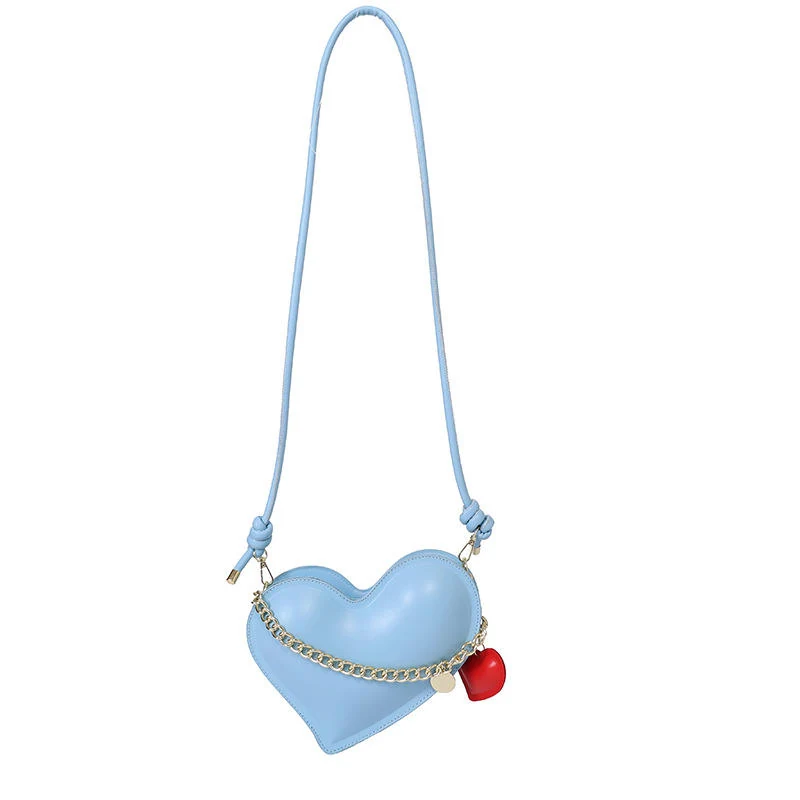 Heart-Shaped PU Crossbody Bag with Pendant Detail Blue color SKU reference