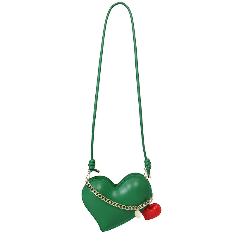 Heart-Shaped PU Crossbody Bag with Pendant Detail Green color SKU reference