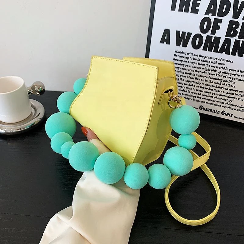 Jelly-Effect PU Mini Crossbody Bag with Bead Chain product reference image