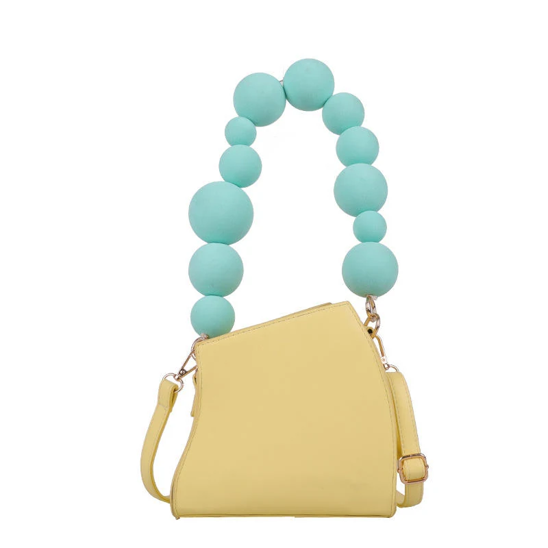 Jelly-Effect PU Mini Crossbody Bag with Bead Chain Yellow color SKU reference