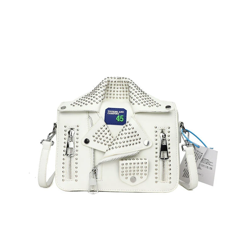 Jacket-Shaped PU Crossbody Bag with Magnetic Buckle White color SKU reference