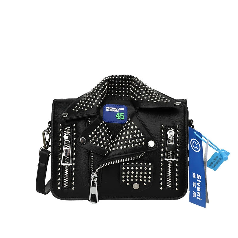 Jacket-Shaped PU Crossbody Bag with Magnetic Buckle Black color SKU reference