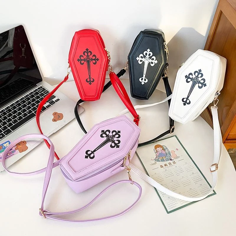 Coffin-Shaped PU Mini Shoulder Bag with Four Color Options product reference image