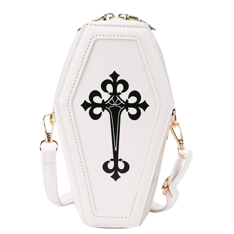 Coffin-Shaped PU Mini Shoulder Bag with Four Color Options White color SKU reference