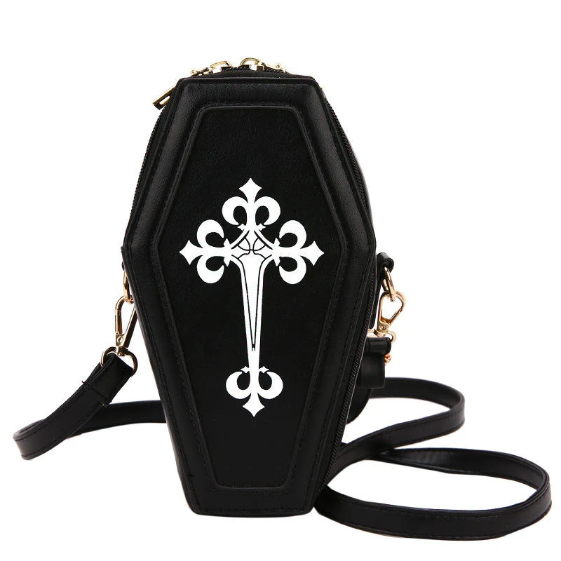 Coffin-Shaped PU Mini Shoulder Bag with Four Color Options Black color SKU reference
